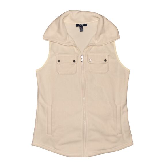 CHAPS $60 Ivory Fleece Zip Up Vest‎ Stand Collar Utility Pockets Small - Picture 1 of 3